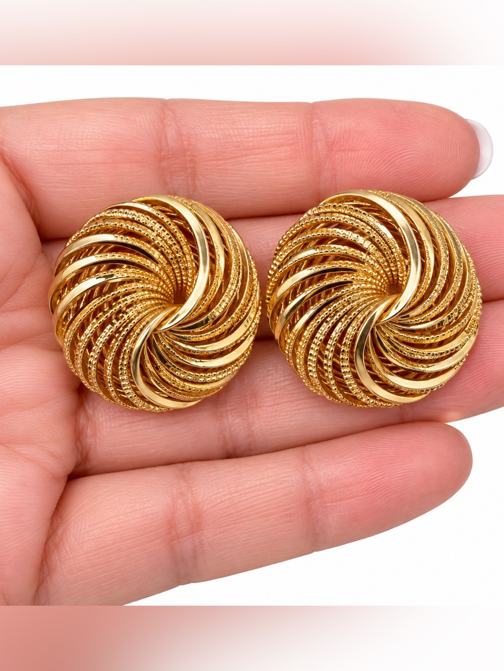 Vintage Napier Oversized Gold Tone Swirl Knot Clip-On Earrings – Signed